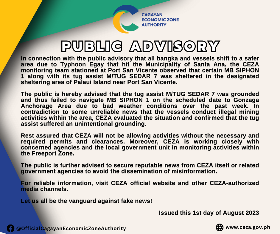 Public Advisory – Cagayan Economic Zone Authority